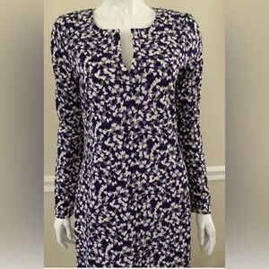 Diane Von Furstenberg Purple and White Long Sleeve Dress #10207